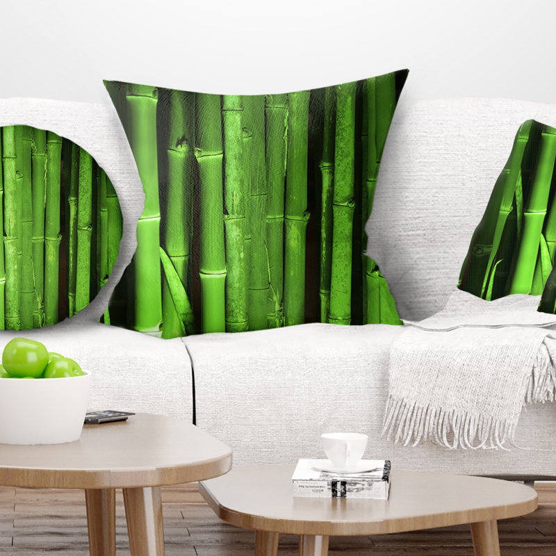Vert forêt de bambou - coussin à imprimé floral, 16 po x 1 po, Coussin décoratif