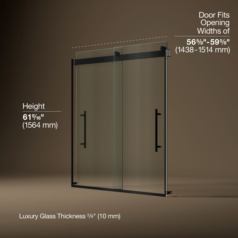 Levity Plus Less Sliding Bath Door, 61-9/16 In. H X 56-5/8 - 59-5/8 In. W, With 3/8 In.-Thick Crystal Clear Glass, Black