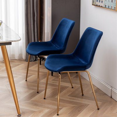 Ensemble de 2 chaises de salle à manger élégantes en velours bleu