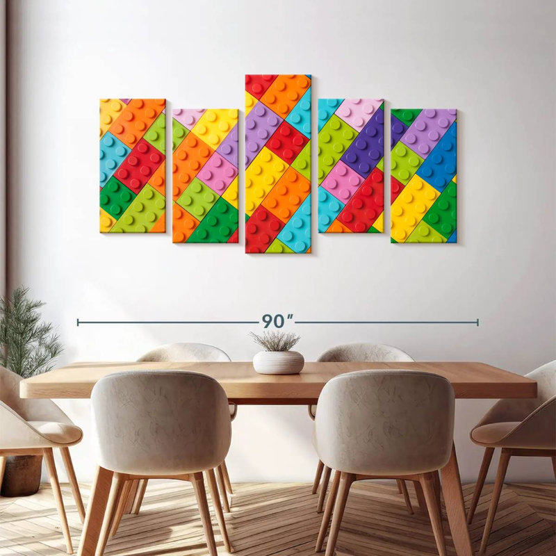 Colorful Legos - 5 pièces sur toile tendue, H 40 po x l 80 po x P 1,25 po