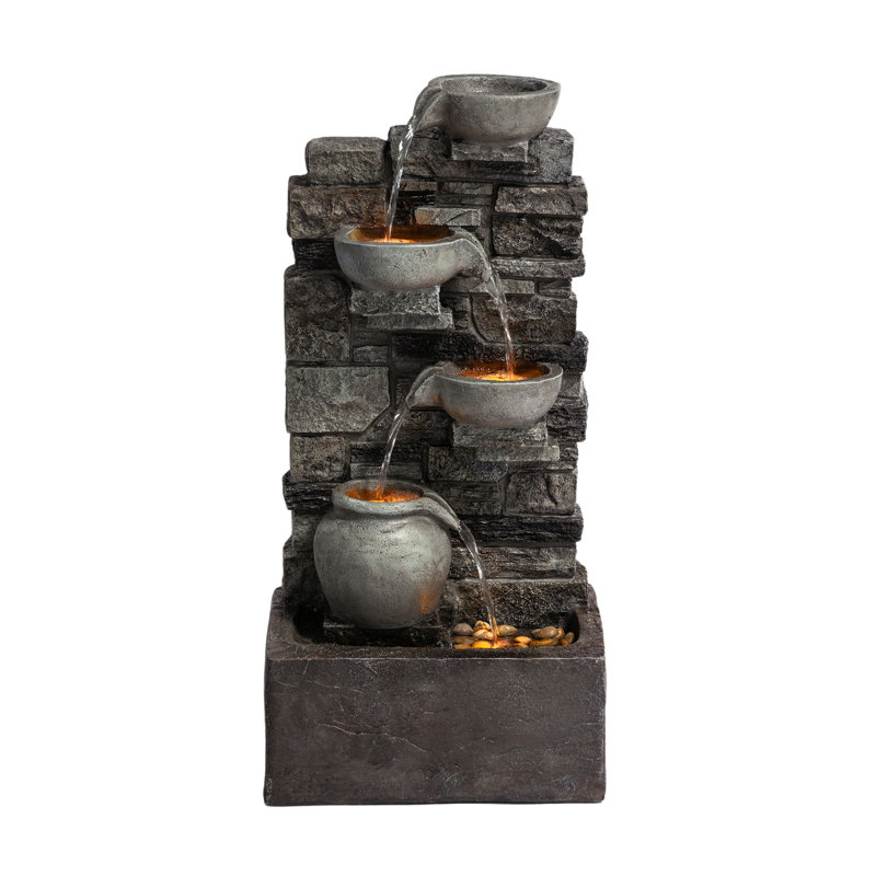 Eshell Outdoor Weather Resistant Cascade Fountain with Lights, Gray