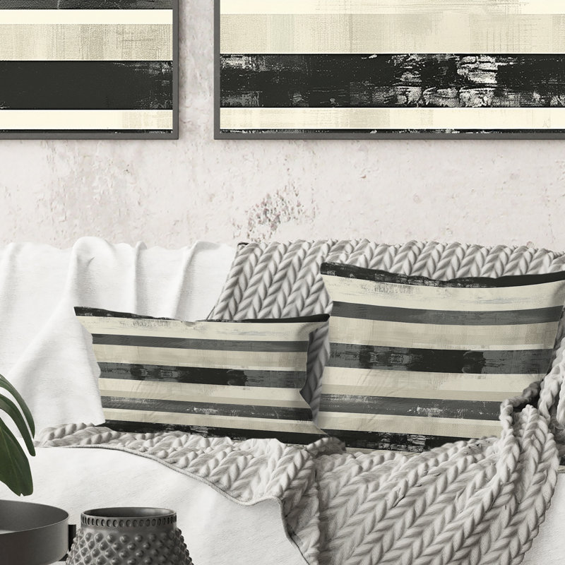 Coussin décoratif noir et beige Mid Century Retro Stripe, H 16 po x l 16 po