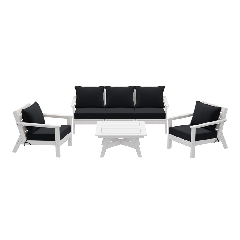 6-Piece Deep Seating Set, Black, White