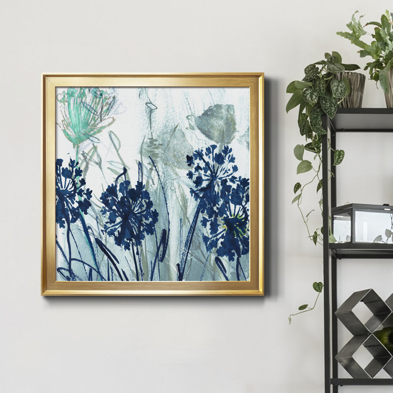 Indigo Field I - Peinture sur toile encadrée, H 34,5 po x l 34,5 po x P 1,5 po, Toile encadrée dorée