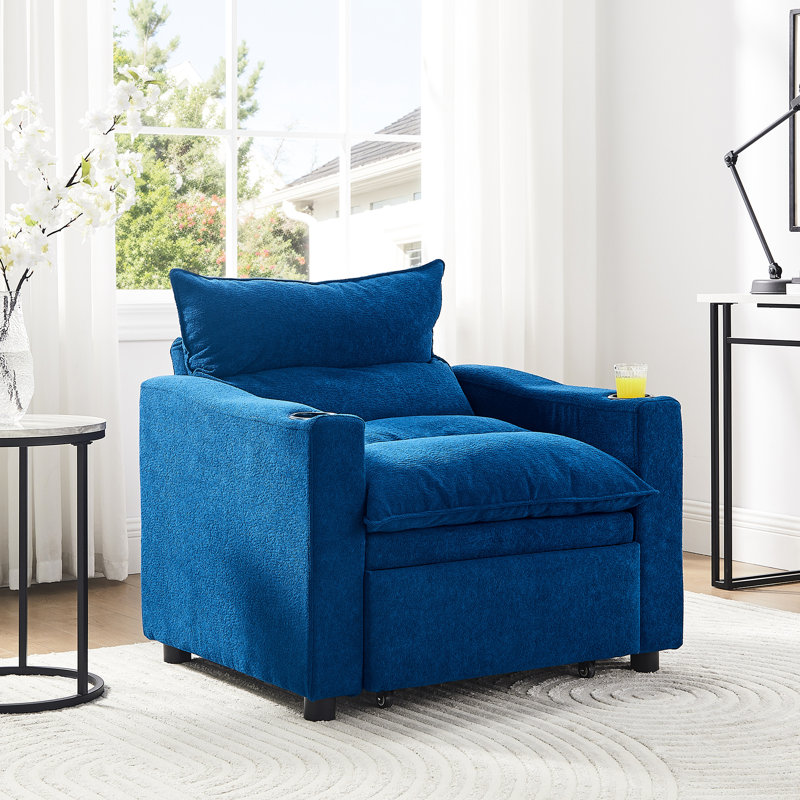Fauteuil-lit ajustable convertible, bleu, avec velours respirant et porte-gobelet pour tissu de petit dortoir, espaces de vie