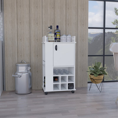 Chariot-bar avec armoire, 6 supports à vin intégrés et roulettes