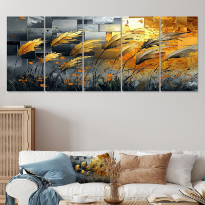 Or et graminées grises - ensemble d'art sur toile Meadow