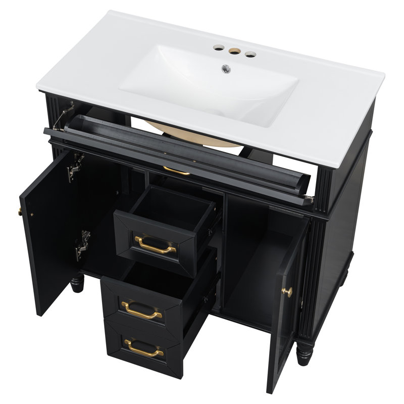 Meuble-lavabo 36 po avec comptoir en céramique, Noir
