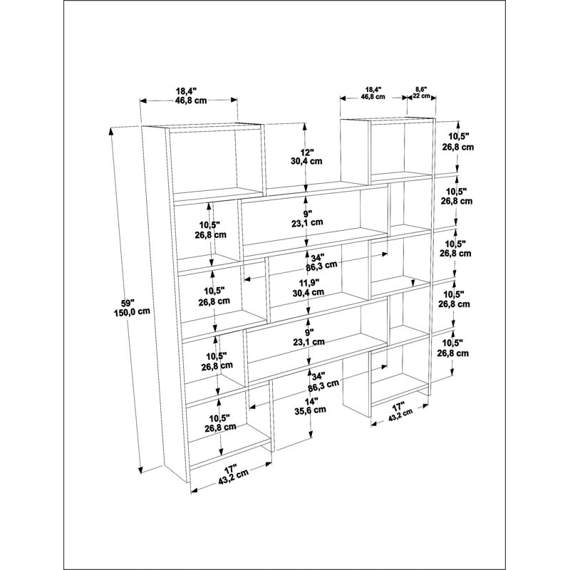Lilea 150cm H x 165cm W Standard Bookcase, White/Brown