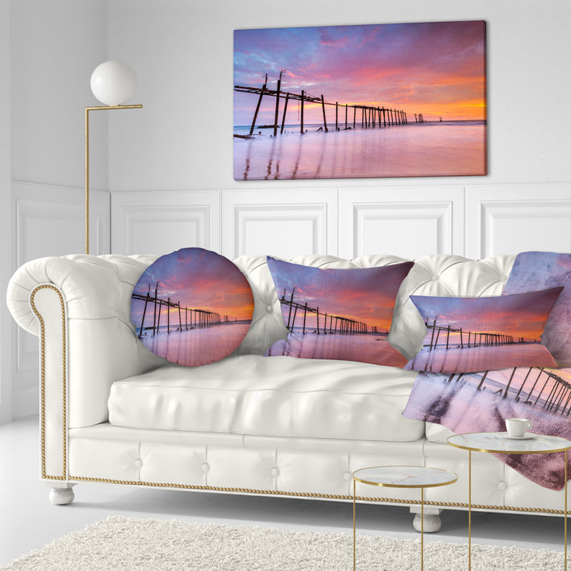 Seascape de piliers en bois avec coussin de soleil, Rectangle 12" x 20"