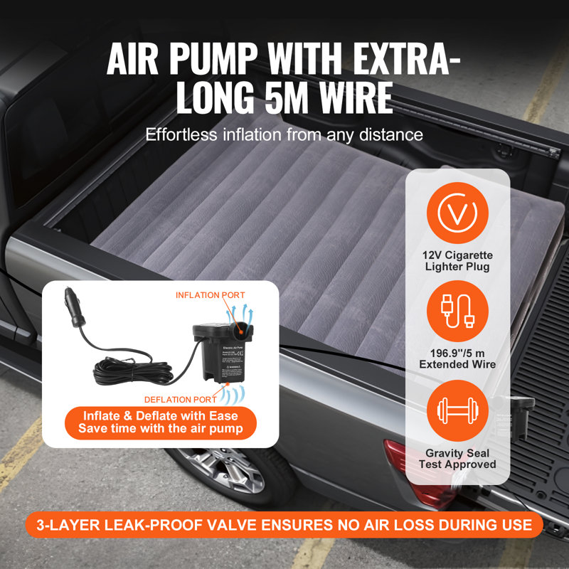 Gray and Black Inflatable Truck Bed Air Mattress with Pump