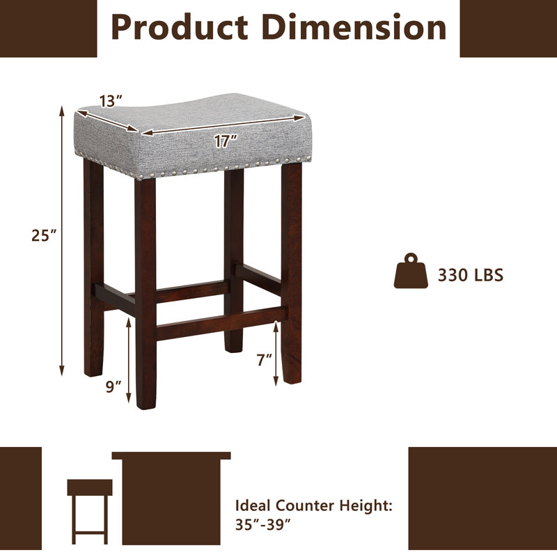 Upholstered Counter Stool with Solid Wood Frame, Gray