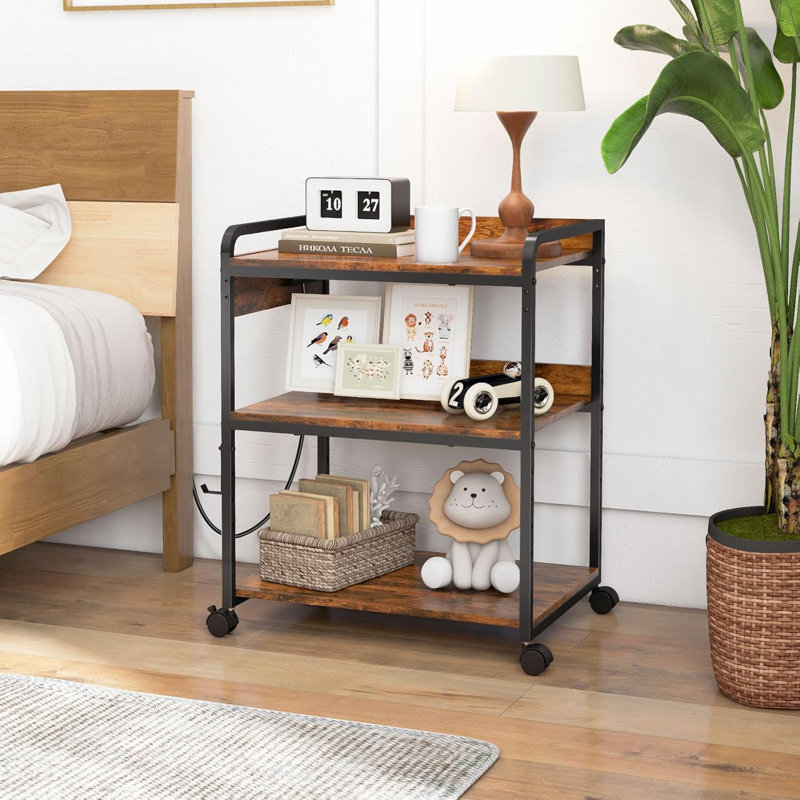 3-Tier Printer Stand With Wheels, Adjustable Shelf, Power Outlet & USB Port For Home Office
