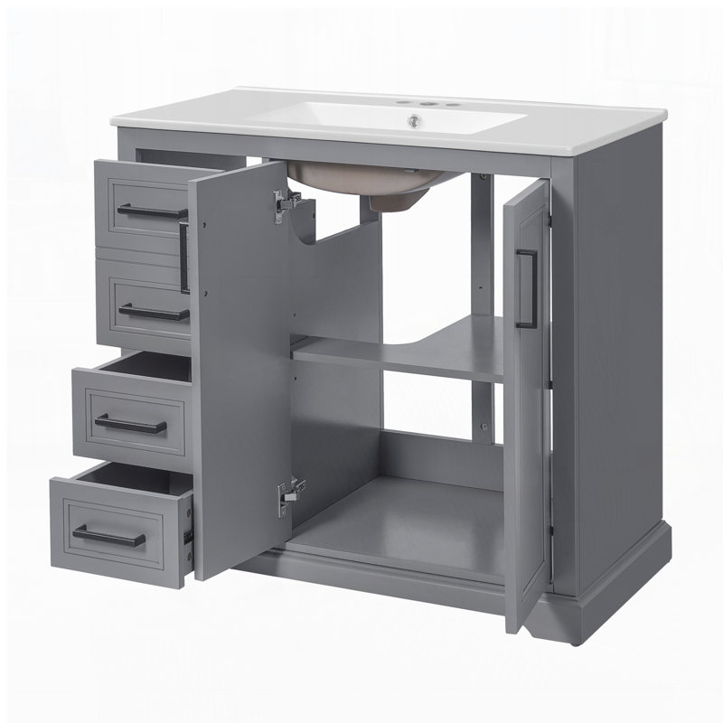Meuble-lavabo moderne 36 "avec lavabo en céramique, Gris