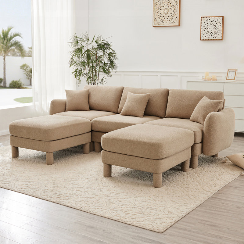 Canapé modulaire en U à 3 places avec accoudoirs en forme de coquillage Boucle, Café, H 35 po x l 109,4 po x P 67,3 po