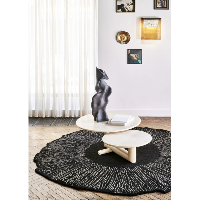 Eye Flower Hand Tufted Abstract Area Rug in Black/White, Novelty 8'6" x 8'6"