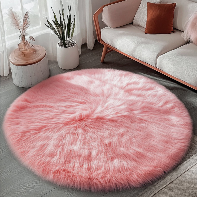 Faux Sheepskin Indoor Rug, Round 10', Brown