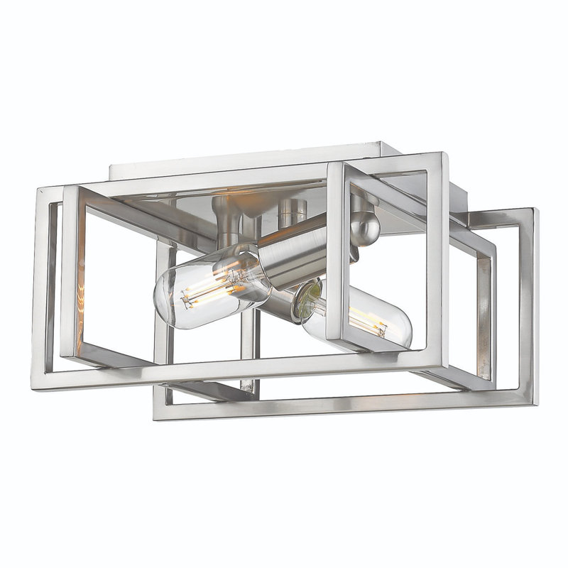 Isiah 2-Light Steel Flush Mount, Pewter, Pewter