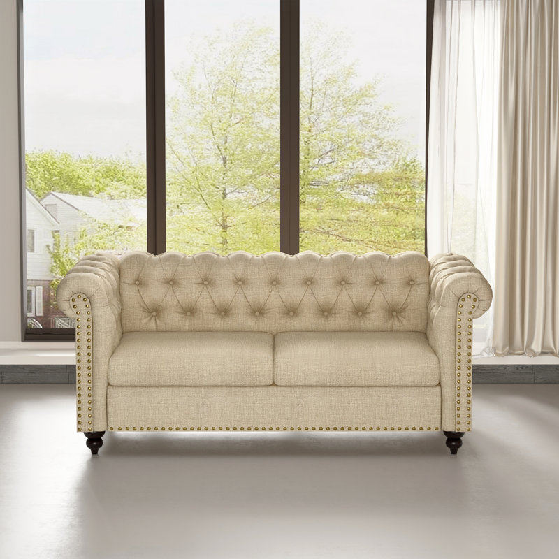 Carlene 3 Seater Linen Chesterfield Sofa, Beige