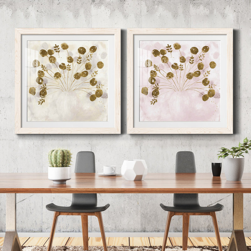 Golden I - ensemble de 2 reproductions d'art sur papier encadré, H 35,5 po x l 71 po x P 1,5 po, Cadre blanc