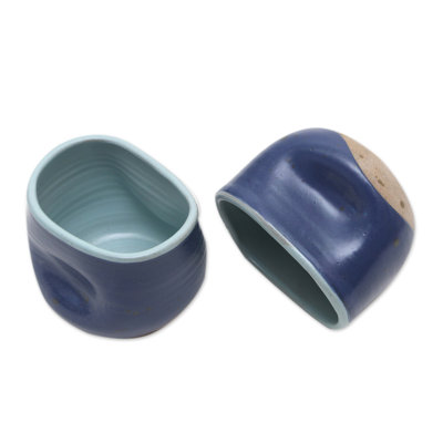 Tasses à thé en céramique indigo faites à la main Orren Ellis (paire)