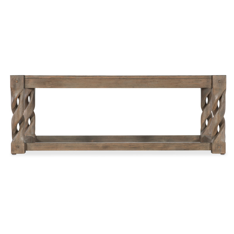 Rustic Brown Pine Veneer Cocktail Table with Twisted Legs
