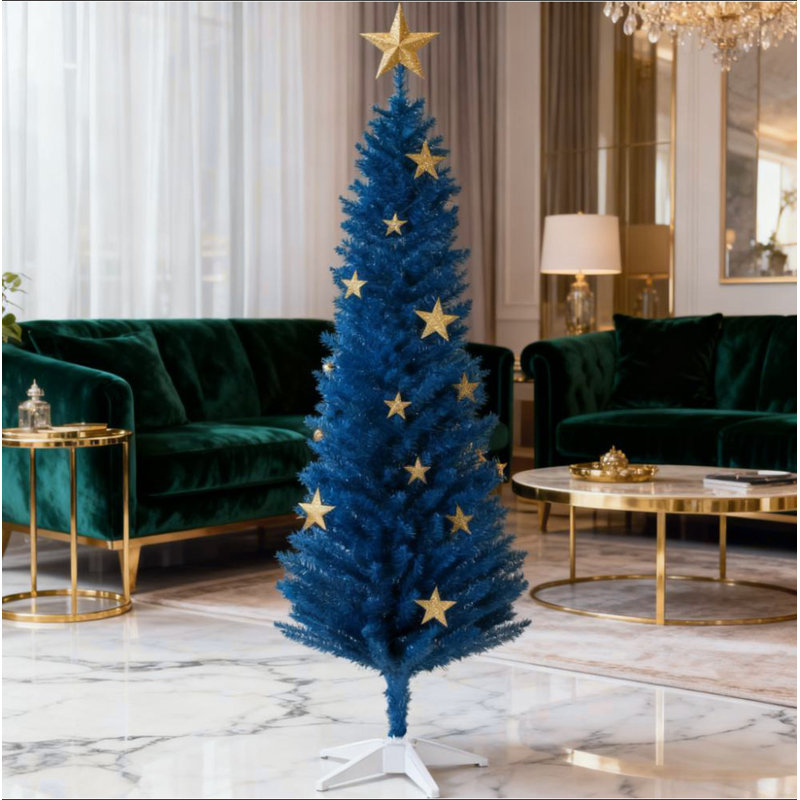 Arbre de Noël au crayon bleu saisissant, arbre de Noël artificiel avec support robuste pour décoration des Fêtes
