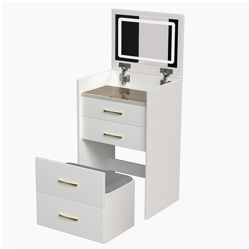 3 in 1 Vanity Desk with open Top Mirror,Small Make Up Vanity Set with Visible Glass Desktop,Compact Makeup Vanity with 3 Drawers,Dressing Table for Bedroom
