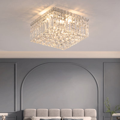  Lights Chrome Square Modern Flush Mount Ceiling Light Fixtures,Elegant Crystal Chandelier Pendant Ceiling Lamp For Bedroom,Living Room,Dining Room,Hallway (Bulbs Not Included)