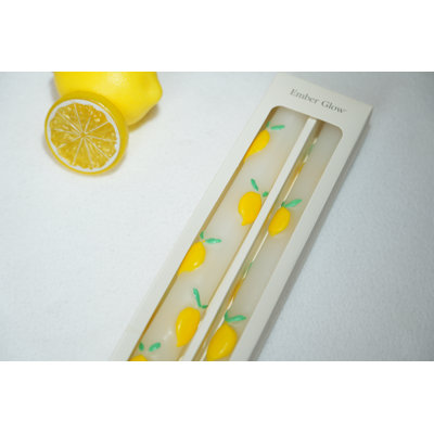 2-Pack 10.25in Hand-Painted Lemon Taper Candles