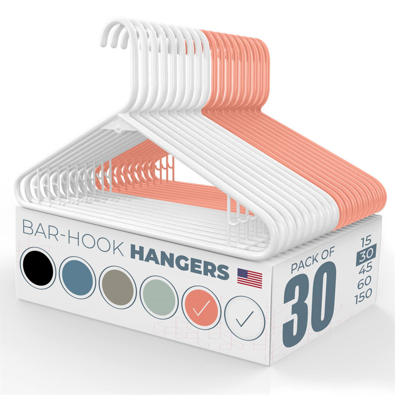 5 cintres en plastique antidérapants, 30, Blanc / pêche