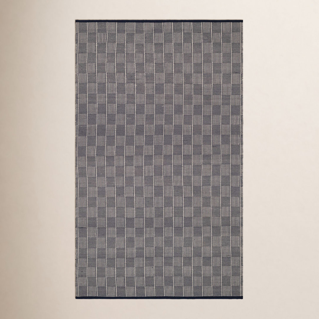 Squares Handmade Navy Indoor/Outdoor Rug Home Conservatory Rug 