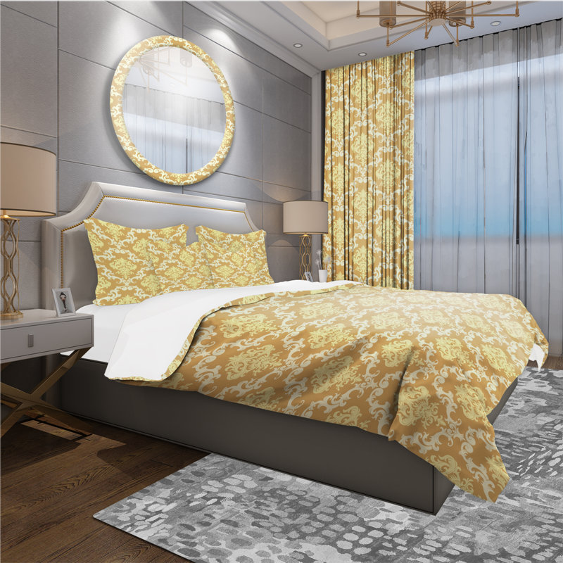 Floral Pattern - Floral Damask Duvet Cover Set - Microfiber Polyester, King Duvet Cover + 2 Shams