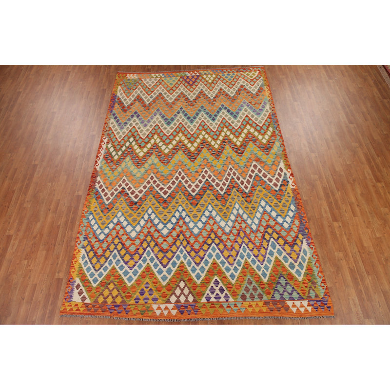 Tapis oriental réversible en laine Kilim 8 x 13
