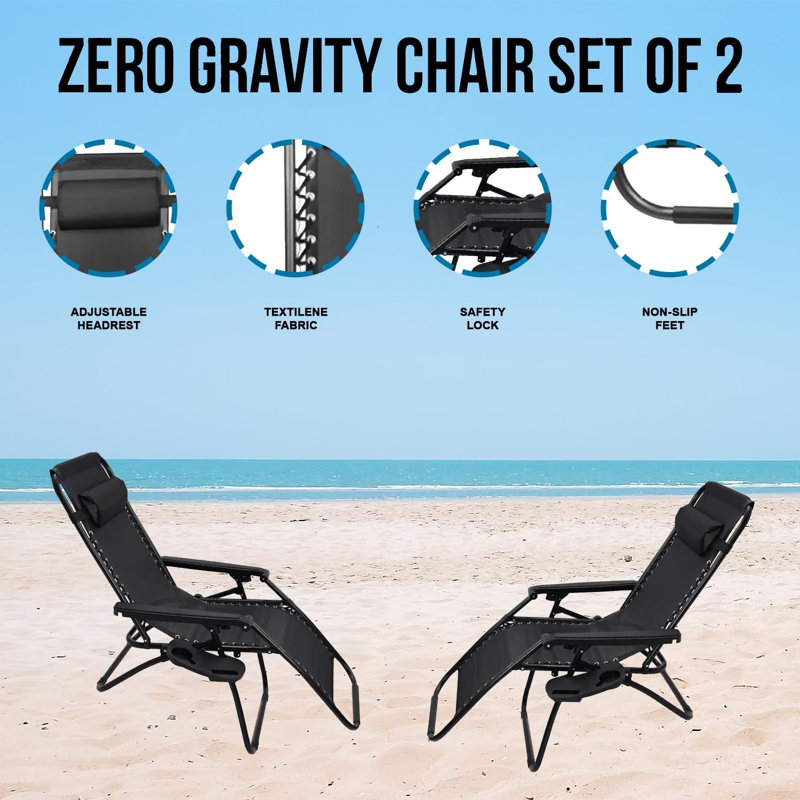 Dakota Fields Set Of 2 Zero Gravity Chairs With Small Cup Holders Brycelynn Chair Garden Recliner Chairs