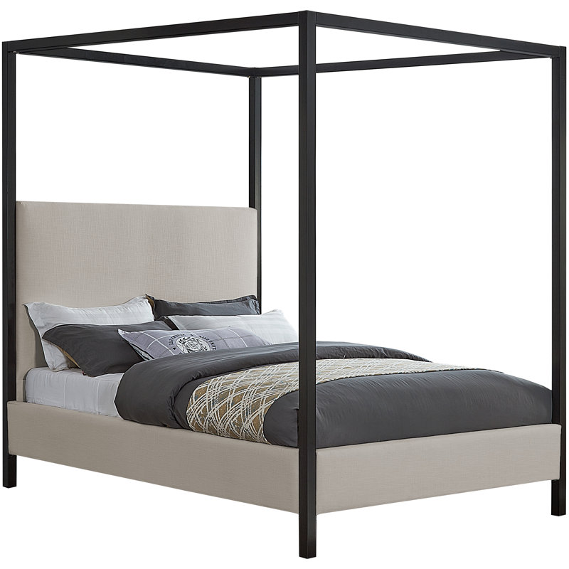 Lit en tissu James, Grand, Tissu texturé en lin beige