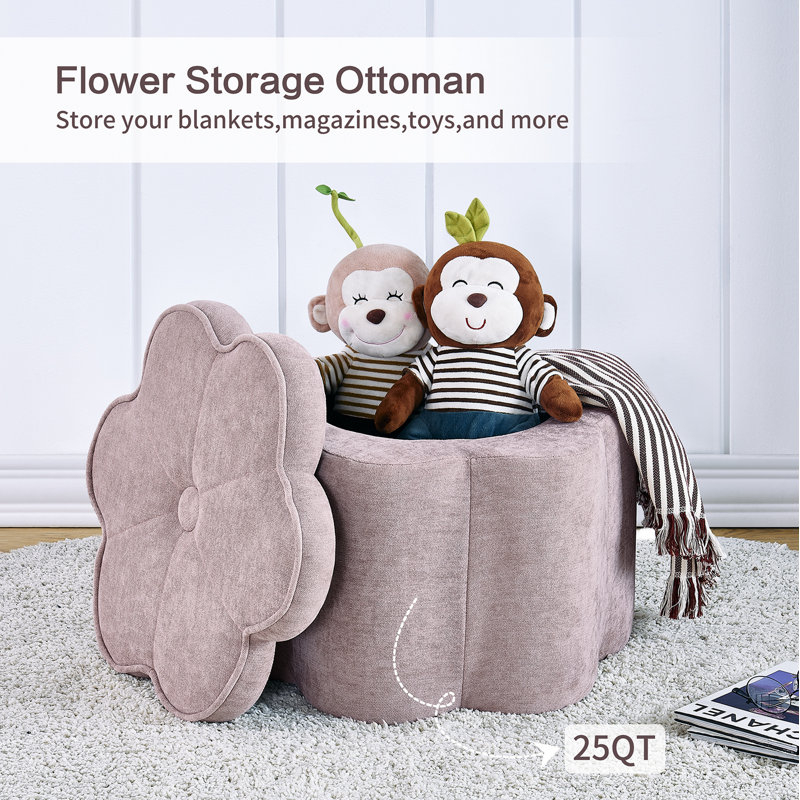 Pink Upholstered Flower Ottoman With Storage