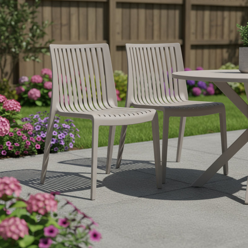 Ensemble de deux chaises d'appoint d'extérieur en plastique robuste taupe