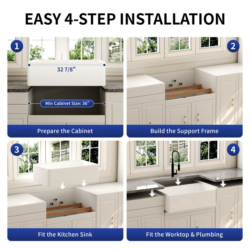 DeerValley 33" L X 20" W Single Basin Workstation Farmhouse Kitchen Sink With Sink Grid, Cutting Board And Dish-Drying Rack