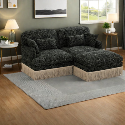 Canapé-lit modulaire profond à assise profonde et repose-pieds en chenille pour salon moderne