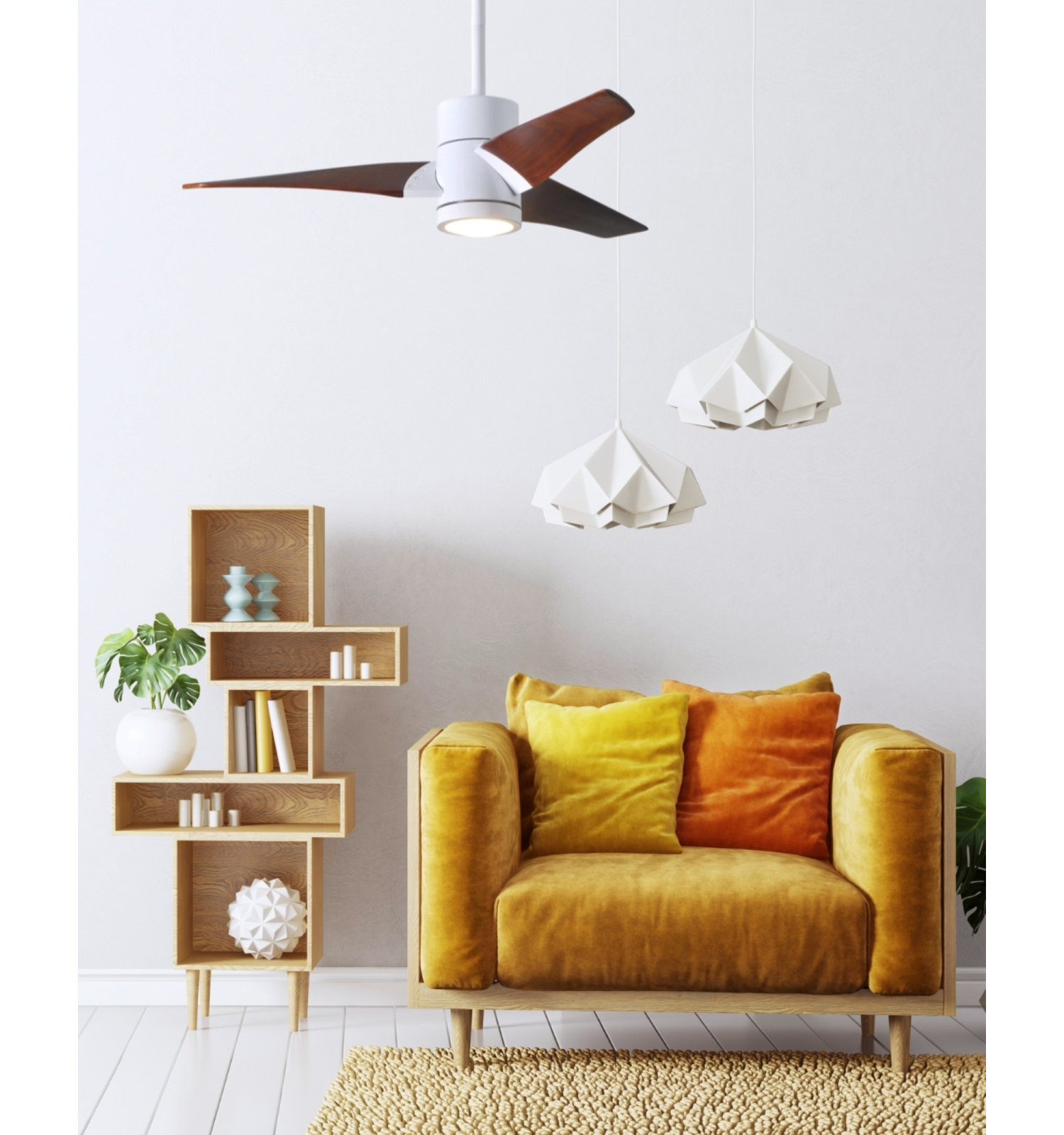 3 Blade Ceiling Fan with LED Light Kit, Gloss White/Barn Wood, 42", Walnut Tone