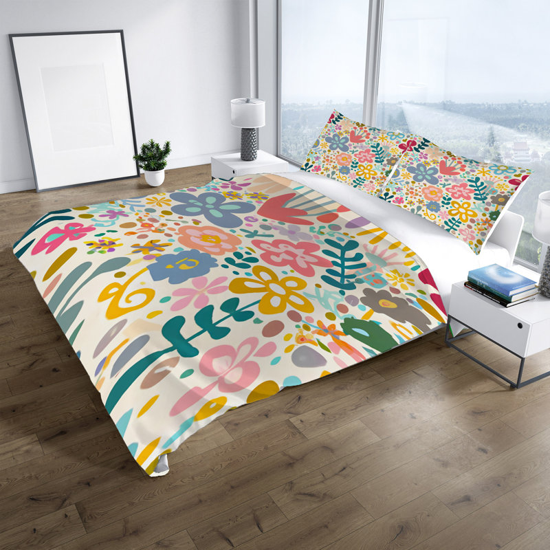 Polyester Floral Duvet Cover, King Duvet Cover + 2 King Shams