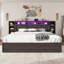 Shila 45.1" Lift Up Storage Bed Frame with Charging Station, LED Bookcase Headboard & 2 Side Shelf,Queen Size, Black-105505028-105505026