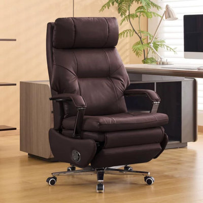 Faux Leather Office Chair with Retractable Footrest