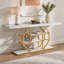 Table d'appoint 70,9 po, canapé doré moderne derrière le canapé avec rangement à 4 niveaux, table d'appoint en faux marbre blanc pour le salon, le couloir et l'entrée