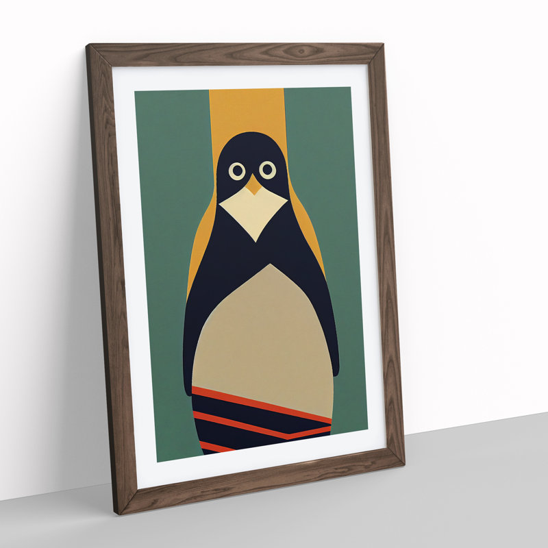 Modern Abstract Penguin No.4 - Framed Print, 46cm H x 34cm W x 2cm D, Walnut