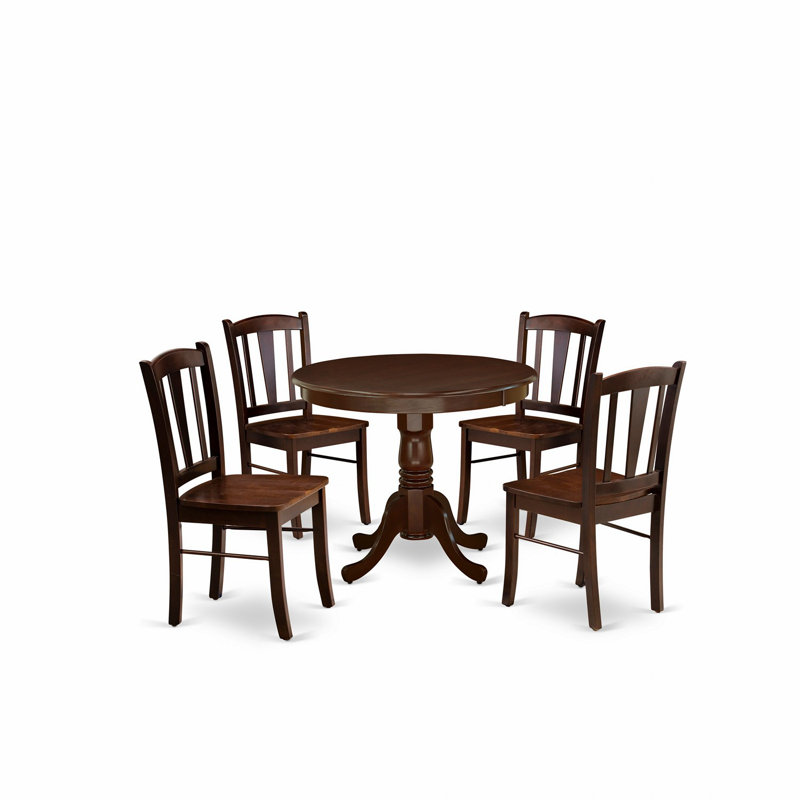 Ensemble de table de salle à manger 5 pièces moderne comprenant une table de cuisine ronde avec piédestal et 4 chaises de salle à manger, acajou