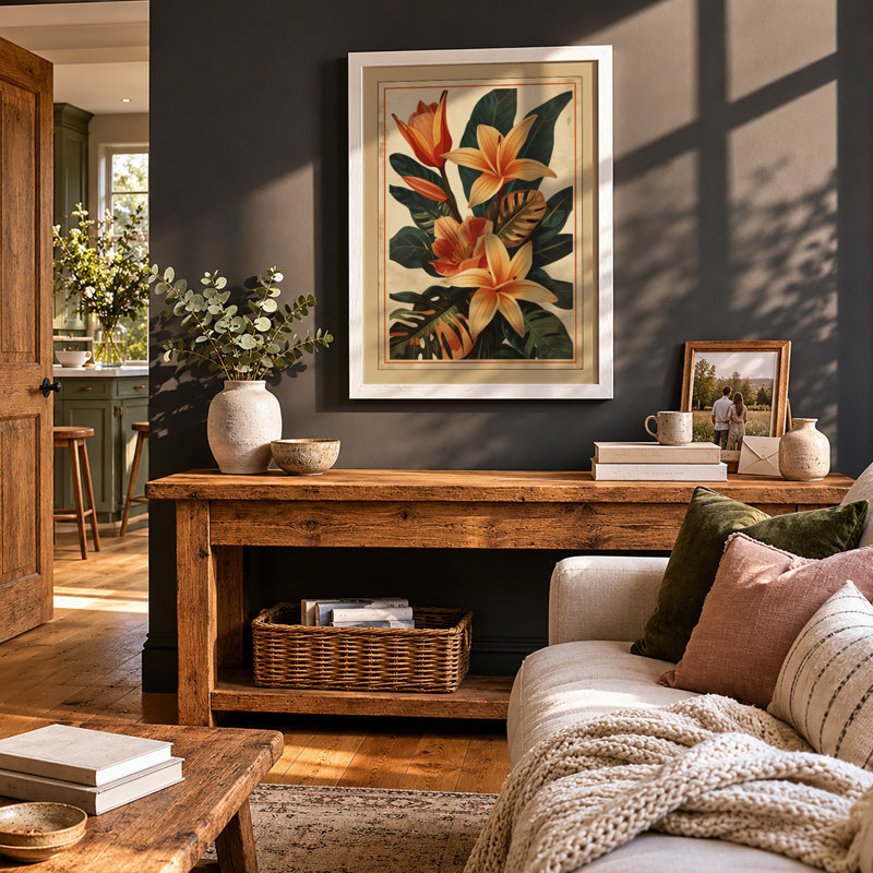 Orange Blooms Study Botanical - Framed Print, A1 - 84.1 x 59.4 cm, White
