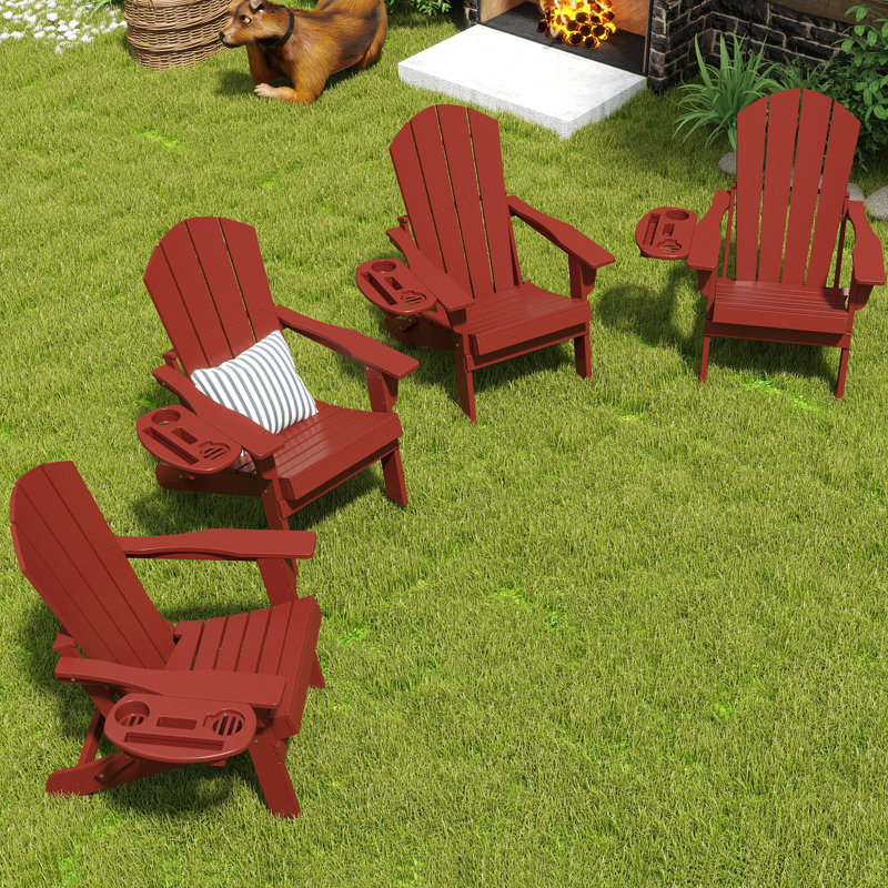 Chaise Adirondack pliante en PEHD avec porte-gobelet résistant aux intempéries, Rouge