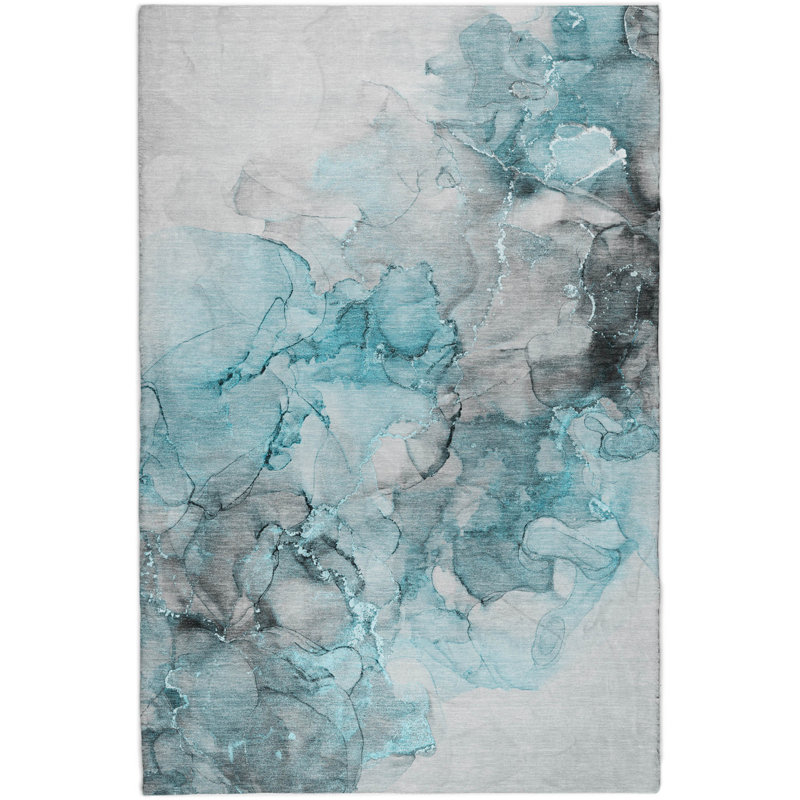 Premium Machine Washable Dream Shag ADS520 Watercolors Rug, Teal, 10' x 14'
